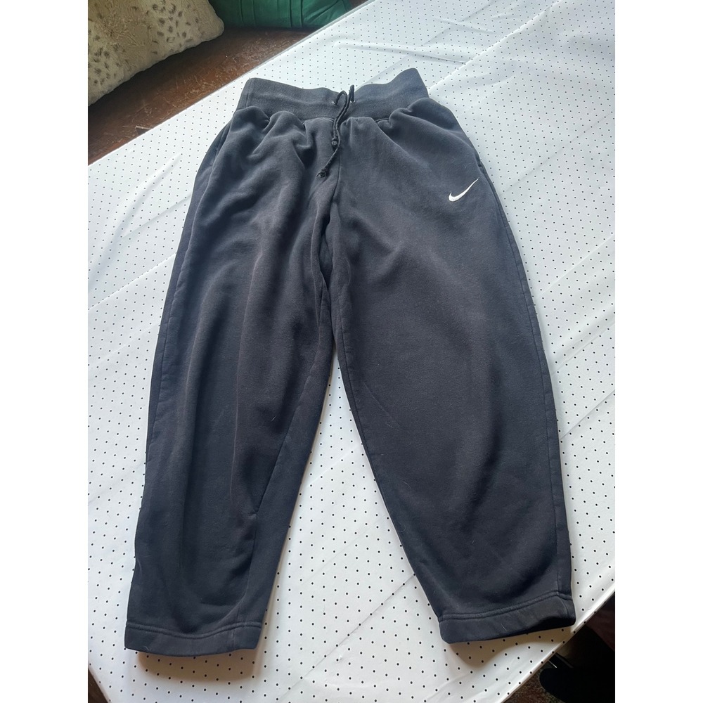 Nike Fleece Jogger Sweatpants Womens S Black Embroidered Swoosh Cropped Pants - Picture 2 of 10